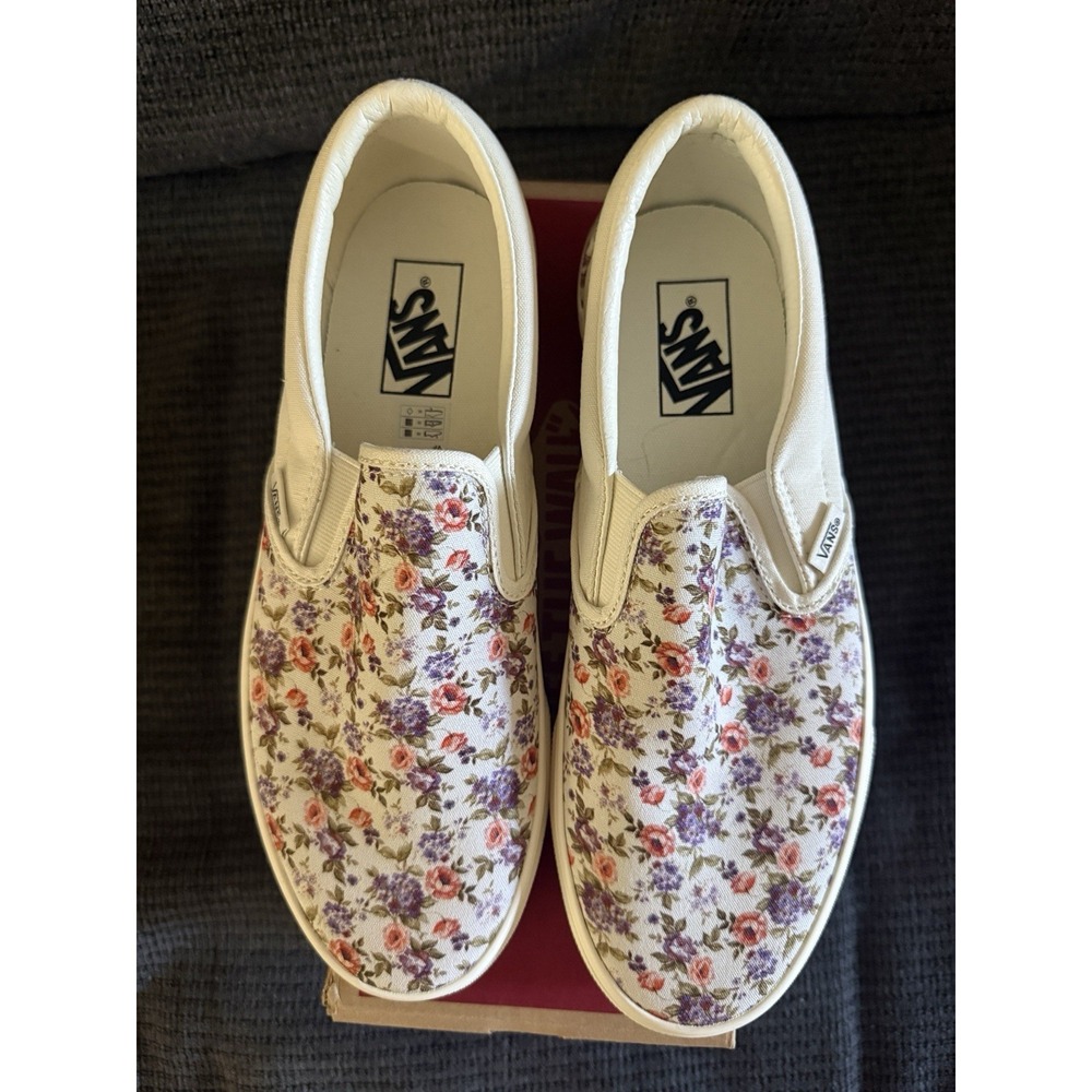 Vans Classic Slip On Canvas Floral Marshmallow Sneakers Skate Shoes Women's 10